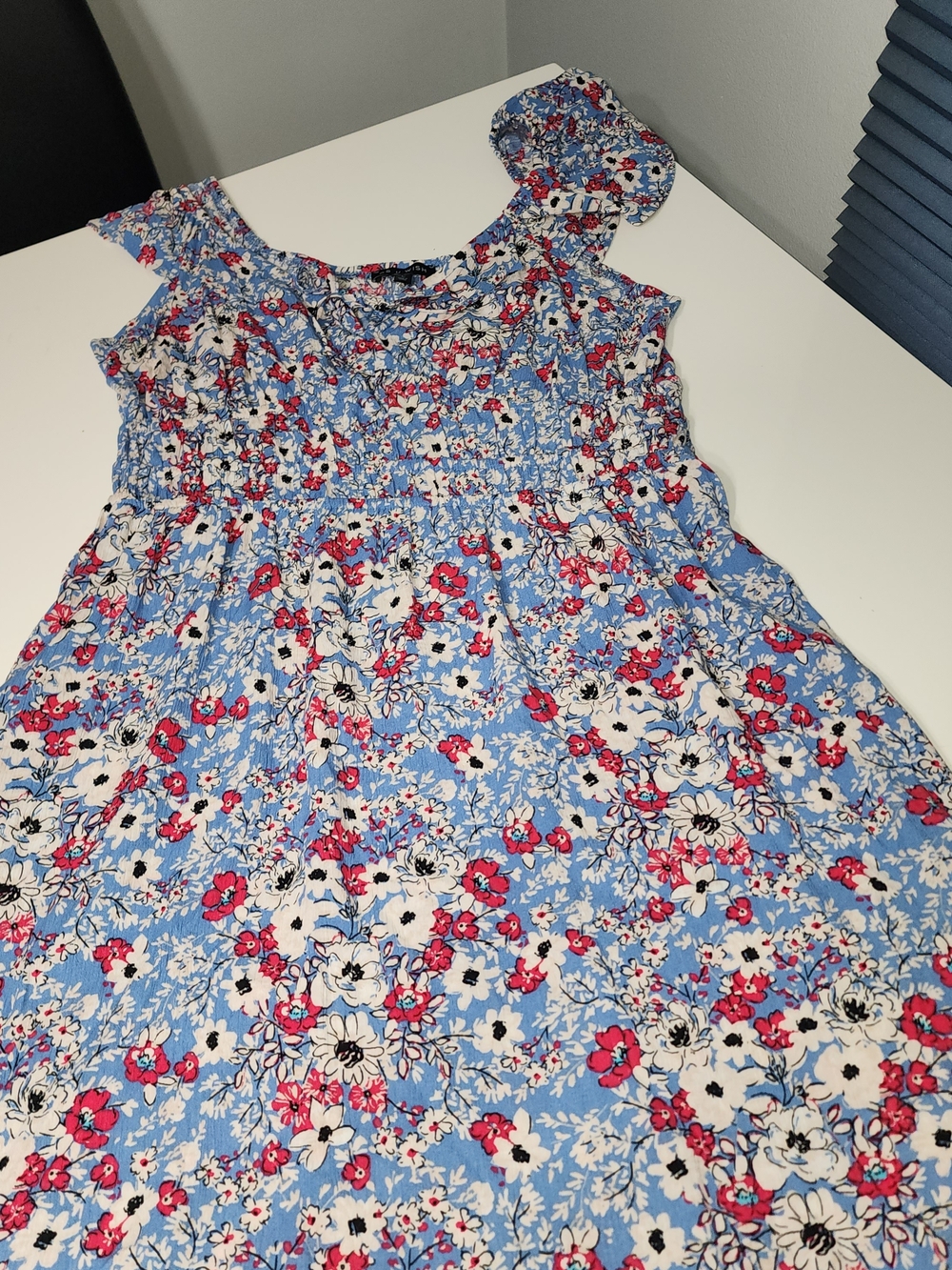Blue Floral Mini Dress with Red, White And Blue Size L BOHO chic - Picture 8 of 13